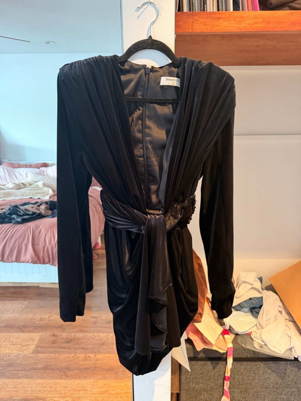 House of CB Black Velvet Dress with Twisted Sash